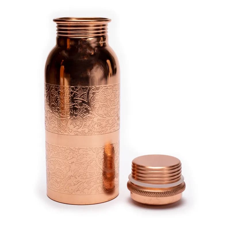 Bouteille en cuivre motif floral gravé 500ml