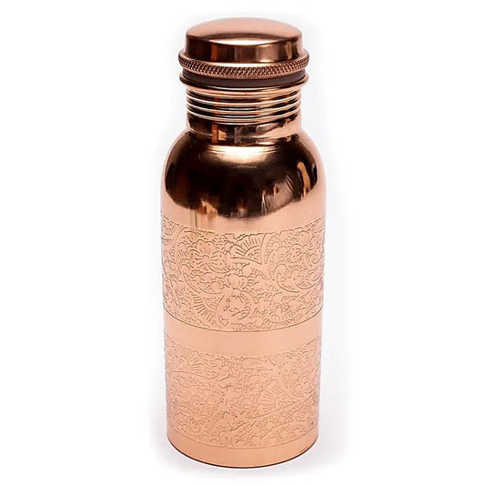 Bouteille en cuivre motif floral gravé 500ml