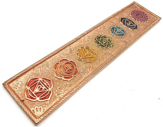 Porte-Encens Métal 7 Chakras – Finition Cuivre – 28 cm