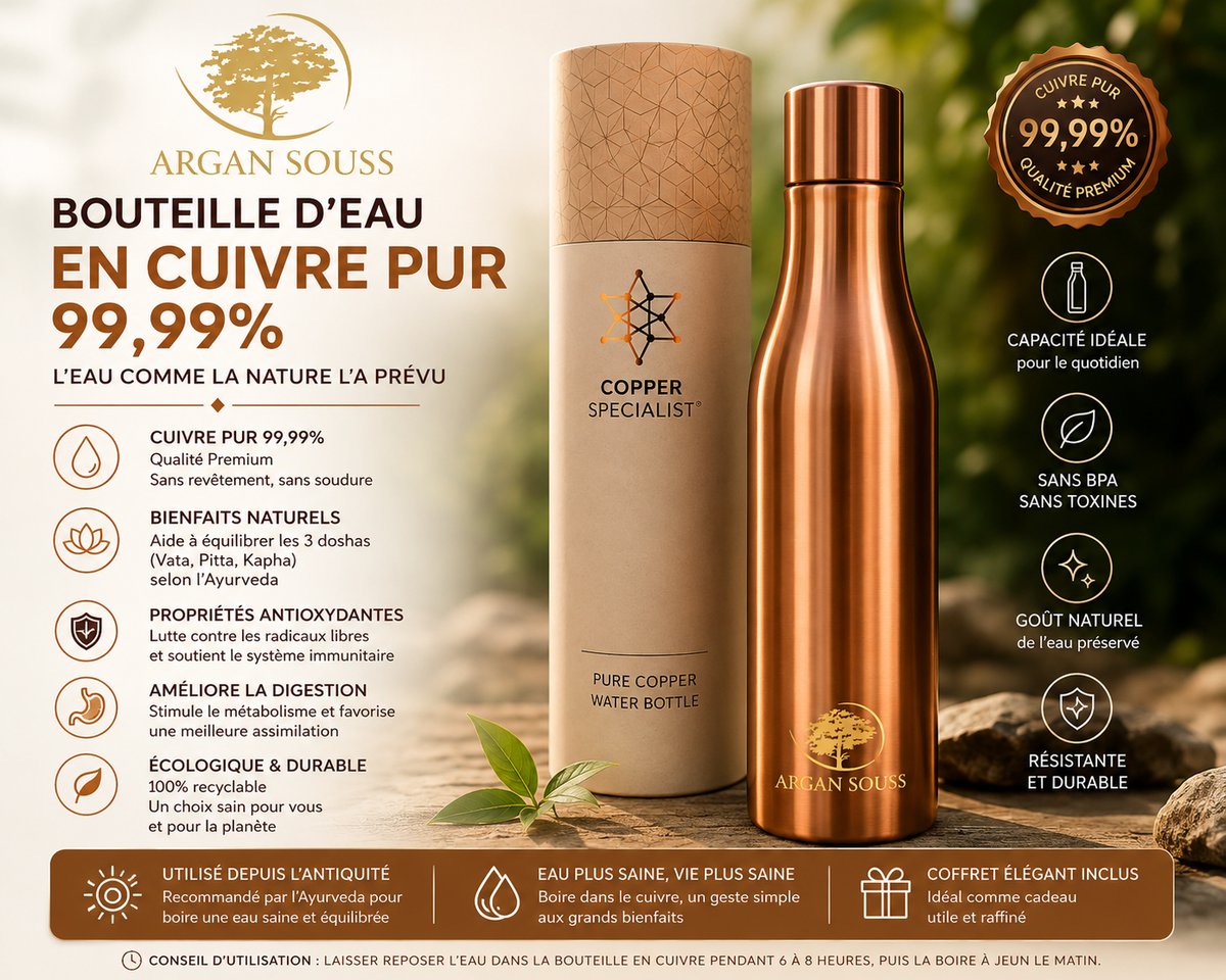 Gourde en cuivre pur extra lourde 950 ml – Édition renforcée avec coffret cadeau