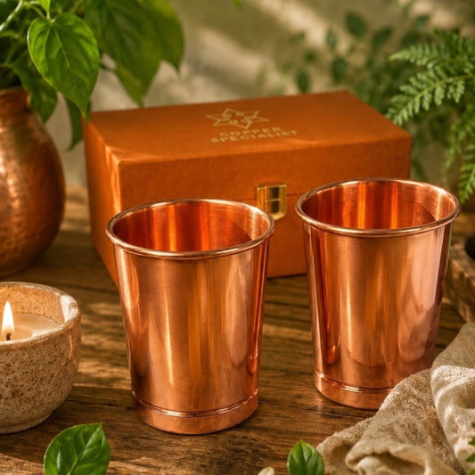 Coffret Cadeau en Cuivre Pur – 2 Tasses Lisses 300 ml – Coffret Velours Luxe